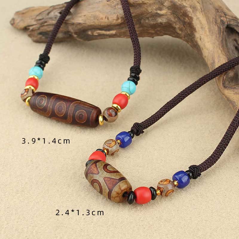 BWOOOH Tibetan Nine-Eye Dzi Bead Three-eyed Dzi Bead Protection String Necklaces Pendant