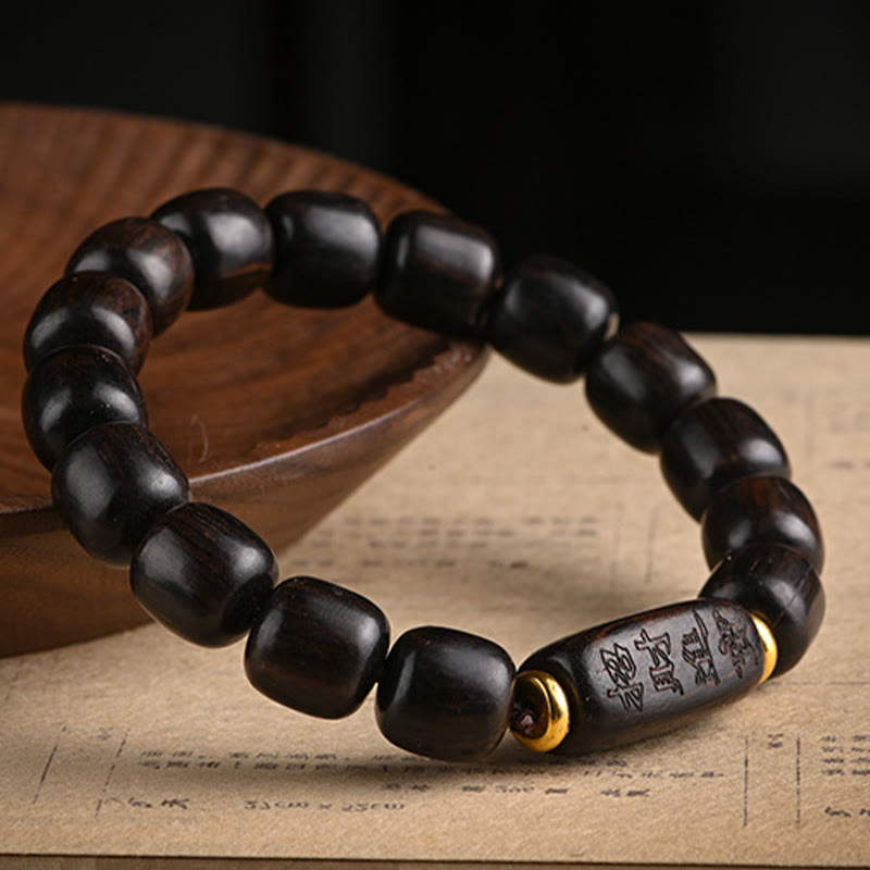BWOOOH Tibetan Ebony Wood Barrel Beads Lucky And Treasure Balance Bracelet
