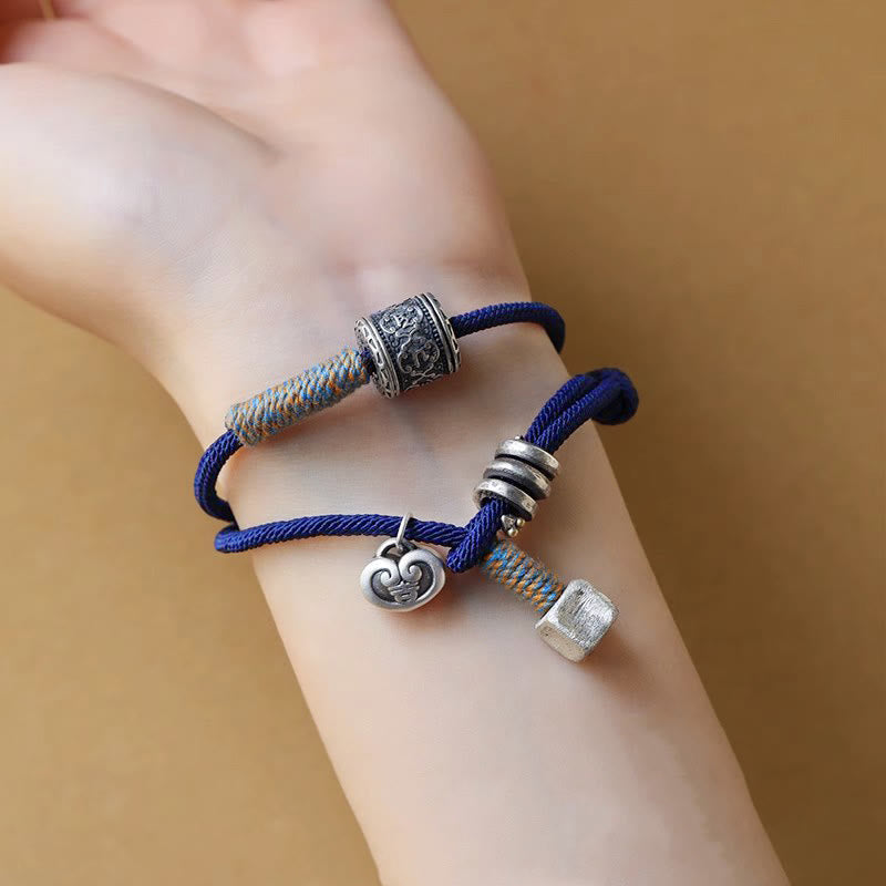 BWOOOH Handmade Tibetan Om Mani Padme Hum Carved Auspicious Amulet Double Wrap Rope Bracelet