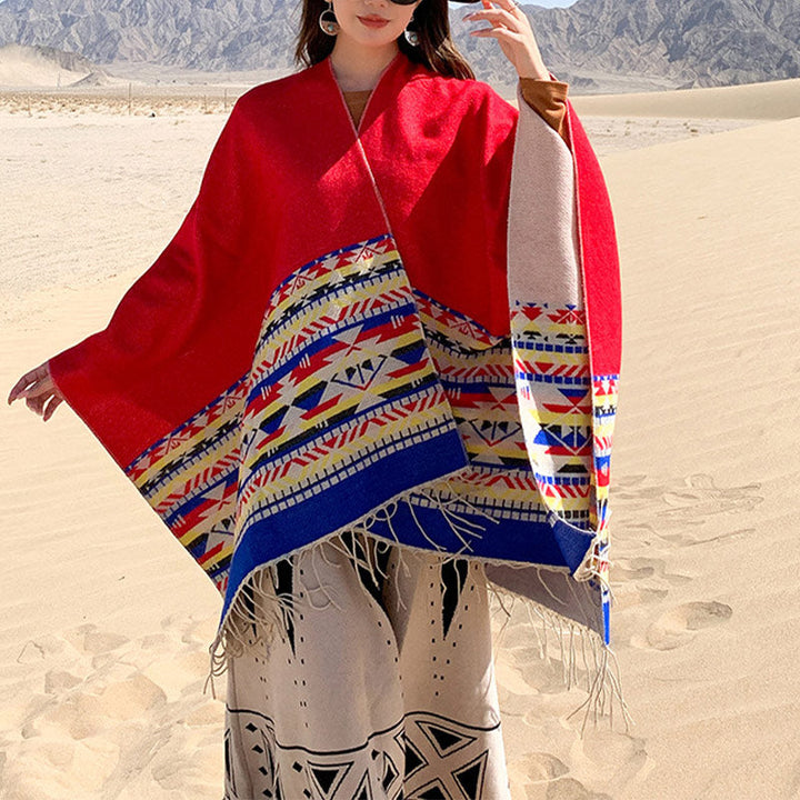 BWOOOH Tibetan Shawl Colorful Geometry Winter Cozy Travel