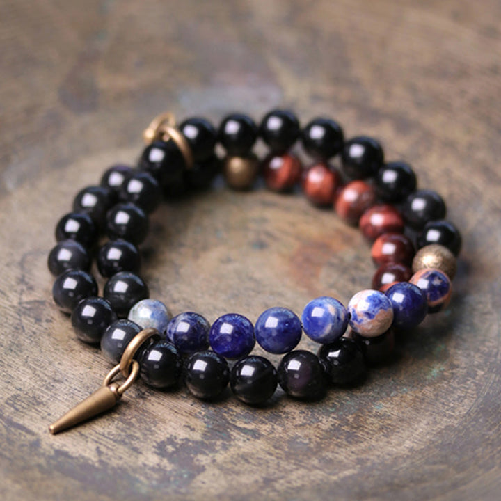 BWOOOH Black Obsidian Sodalite Crystal Copper Strength Couple Bracelet