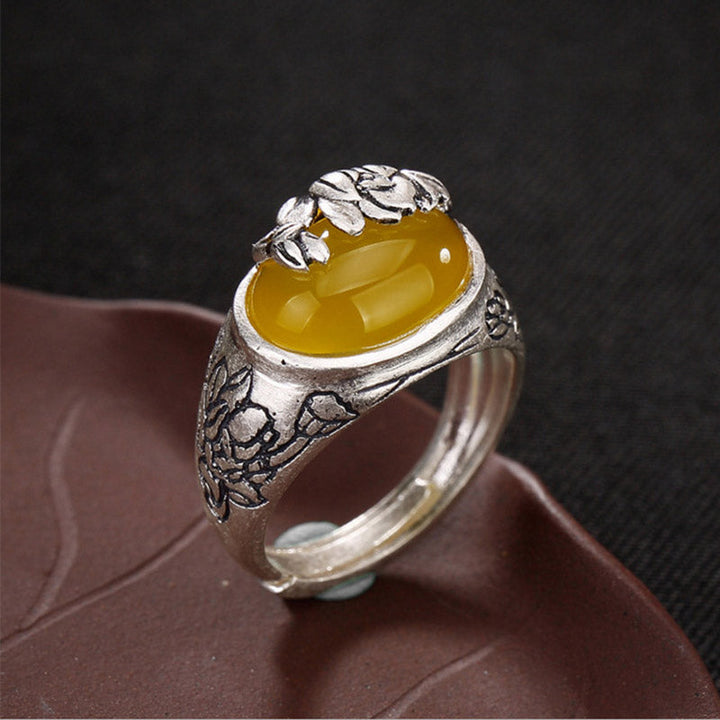 BWOOOH Citrine Lotus Blessing Protection Adjustable Ring