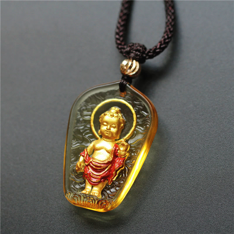 BWOOOH Tibetan Buddha Liuli Crystal Serenity Necklace Pendant