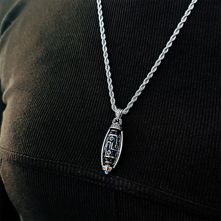 BWOOOH Peace &amp; Purity Tibetan Om Mani Padme Hum Nine-Eye Dzi Bead Pattern Rotatable Necklace Pendant