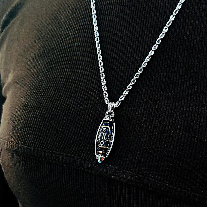 BWOOOH Peace &amp; Purity Tibetan Om Mani Padme Hum Nine-Eye Dzi Bead Pattern Rotatable Necklace Pendant