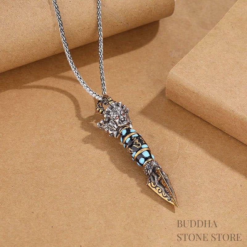 BWOOOH Tibet Om Mani Padme Hum Dzi Bead Dorje Vajra Pattern Wealth Rotatable Necklace Pendant