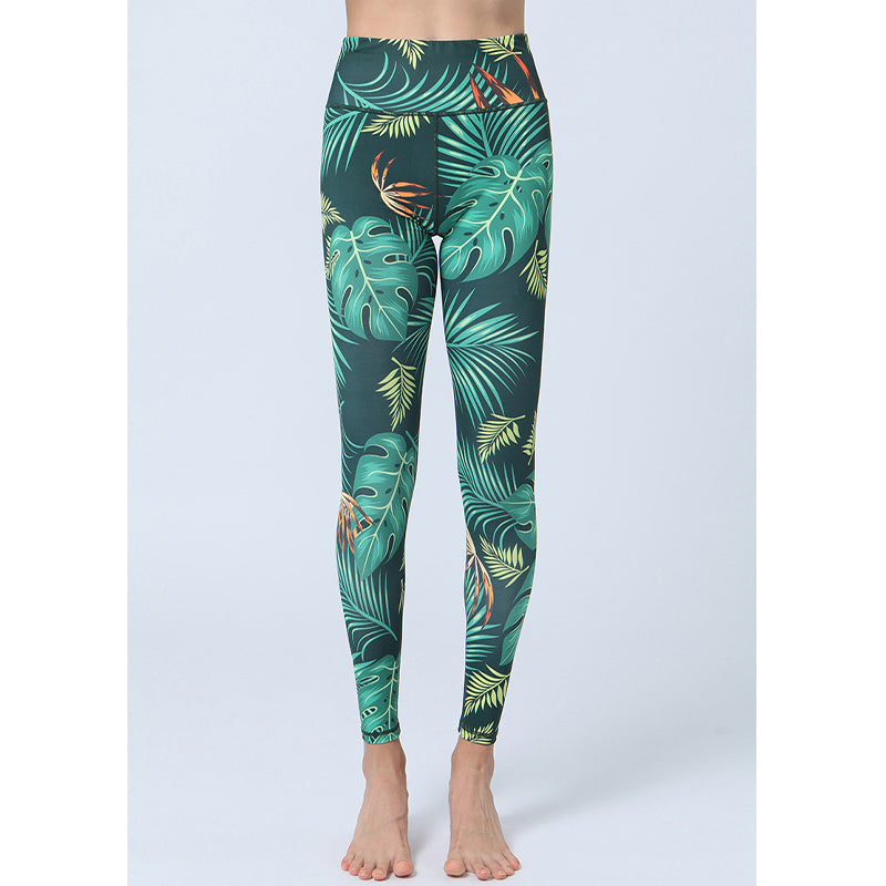BWOOOH lotus print yoga leggings - Leaves Print Pants Sports Fitness Yoga H