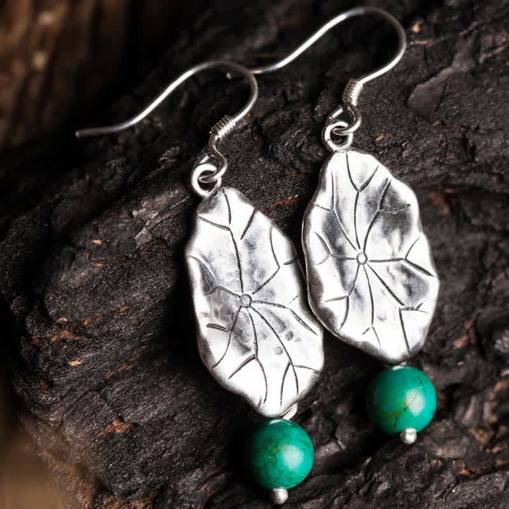BWOOOH 925 Sterling Silver Turquoise Lotus Leaf Protection Drop Dangle Earrings
