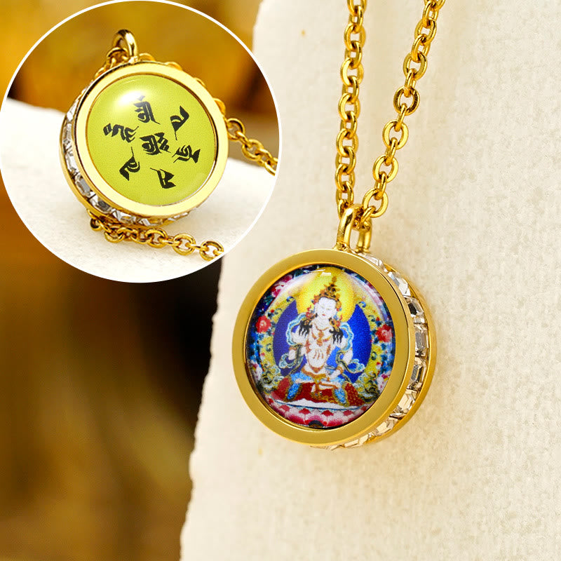 BWOOOH Tibetan Yellow God Of Wealth Green Tara Buddha Serenity Titanium Steel Necklace Pendant