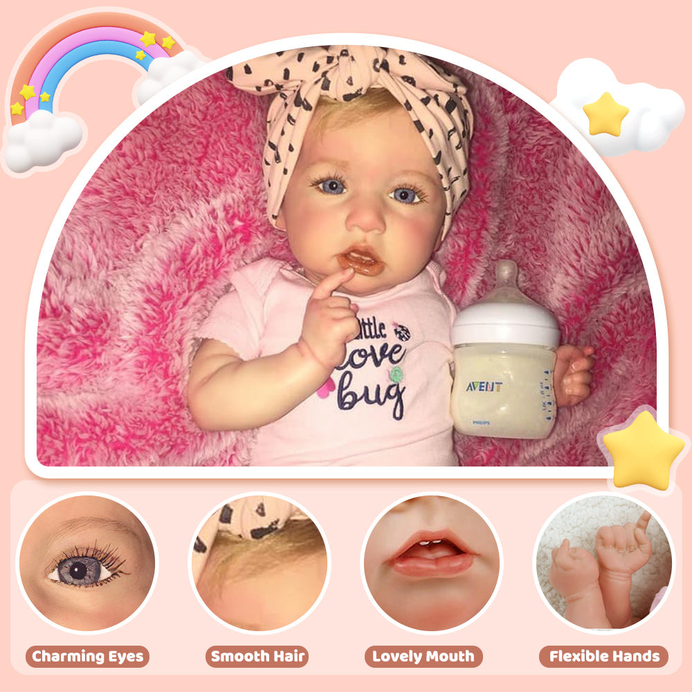 20'' Touch Real Reborn Baby Doll Girl Blanco with Coos and ''Heartbeat''