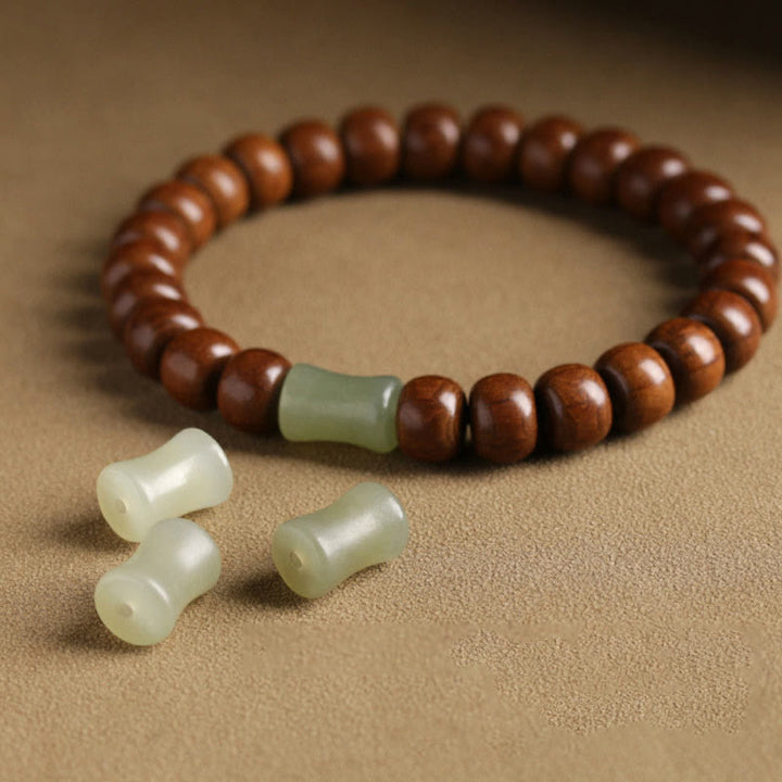 BWOOOH Natural Abelia Biflora Wood Hetian Jade Bamboo Bead Warding Off Evil Spirits Bracelet