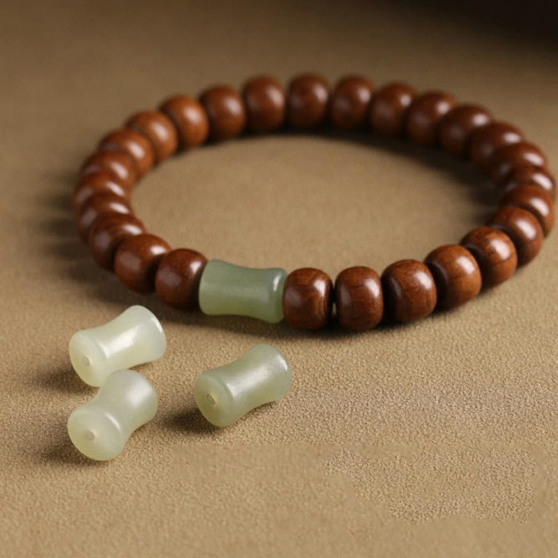 BWOOOH Natural Abelia Biflora Wood Hetian Jade Bamboo Bead Warding Off Evil Spirits Bracelet