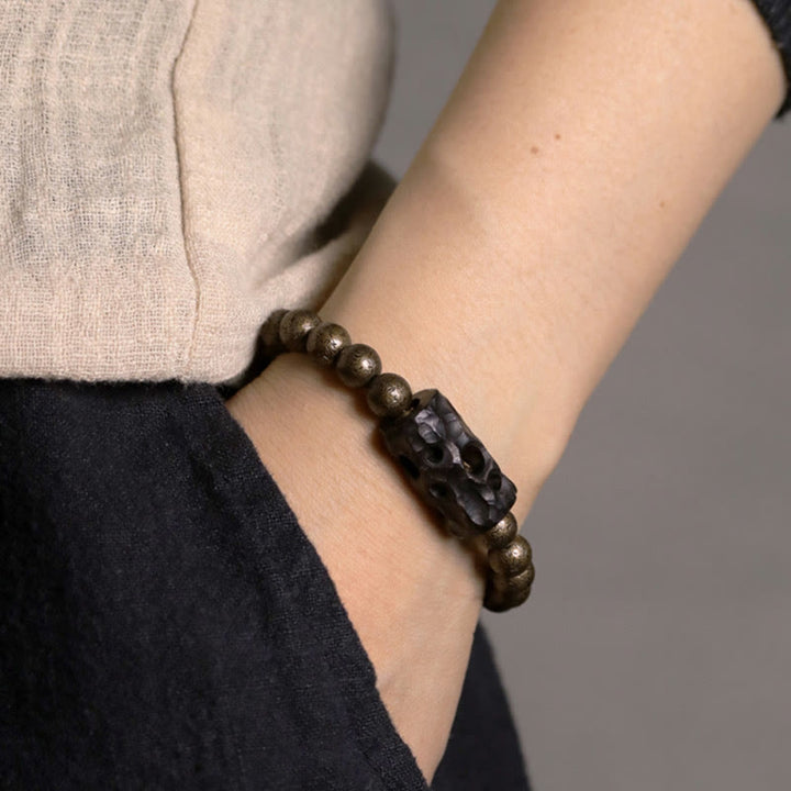 BWOOOH Tibet Ebony Wood Copper Peace Balance Beaded Bracelet