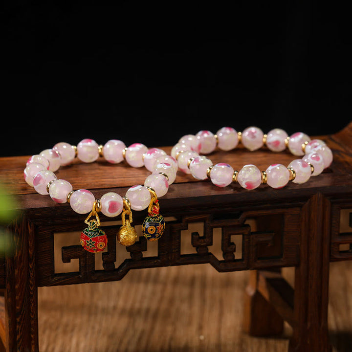 BWOOOH Gold Swallowing Beast Family Charm Luminous Pink Love Heart Fluorescent Liuli Glass Bead Blessings Bracelet