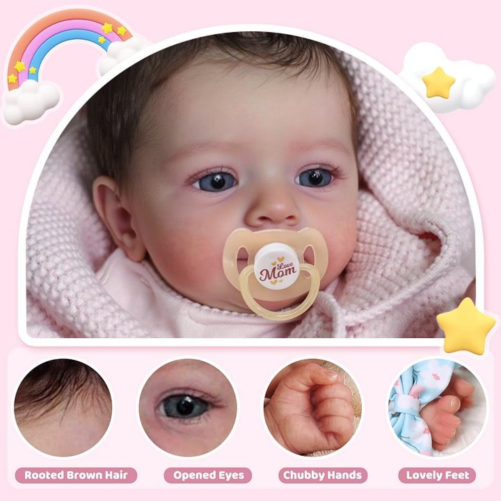 [Heartbeat Coos🔊 & Breath] 18" Real Lifelike Cute Awake Reborn Newborn Doll Named Alica with Brown Hair