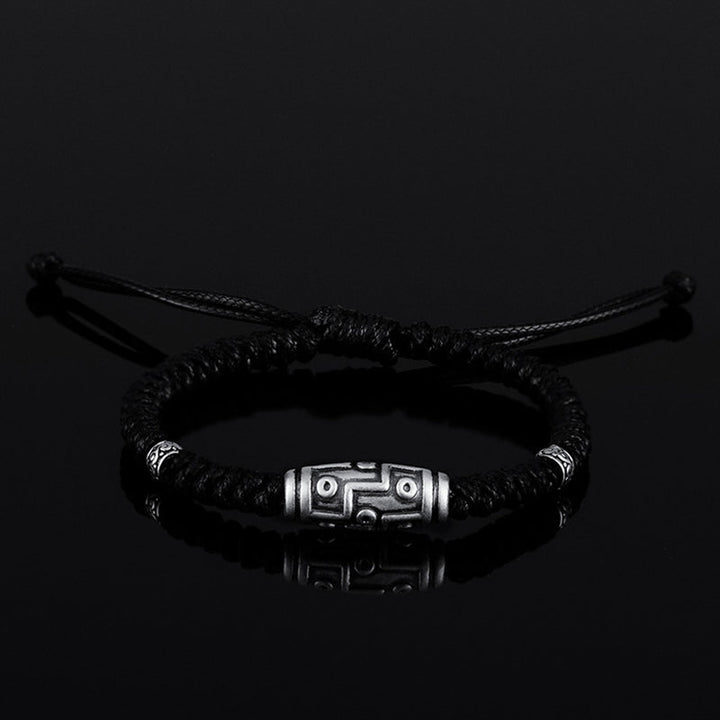 BWOOOH 999 Sterling Silver Nine-Eye Dzi Bead Pattern Blessing Rope Bracelet