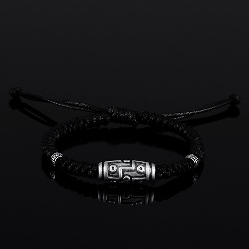 BWOOOH 999 Sterling Silver Nine-Eye Dzi Bead Pattern Blessing Rope Bracelet