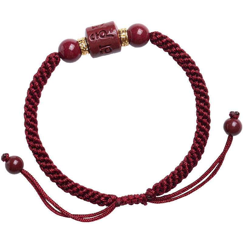BWOOOH Tibet Cinnabar Om Mani Padme Hum Engraved Blessing Braided Bracelet