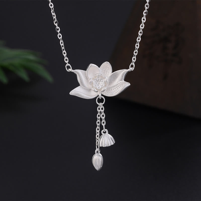 BWOOOH 999 pure silver lotus flower pod carved enlightenment necklace pendant on 45cm chain