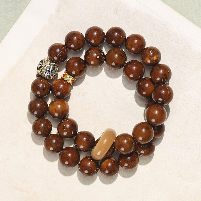 BWOOOH Tibetan Natural Purple Gold Rat Bodhi Seed Wealth Double Wrap Bracelet