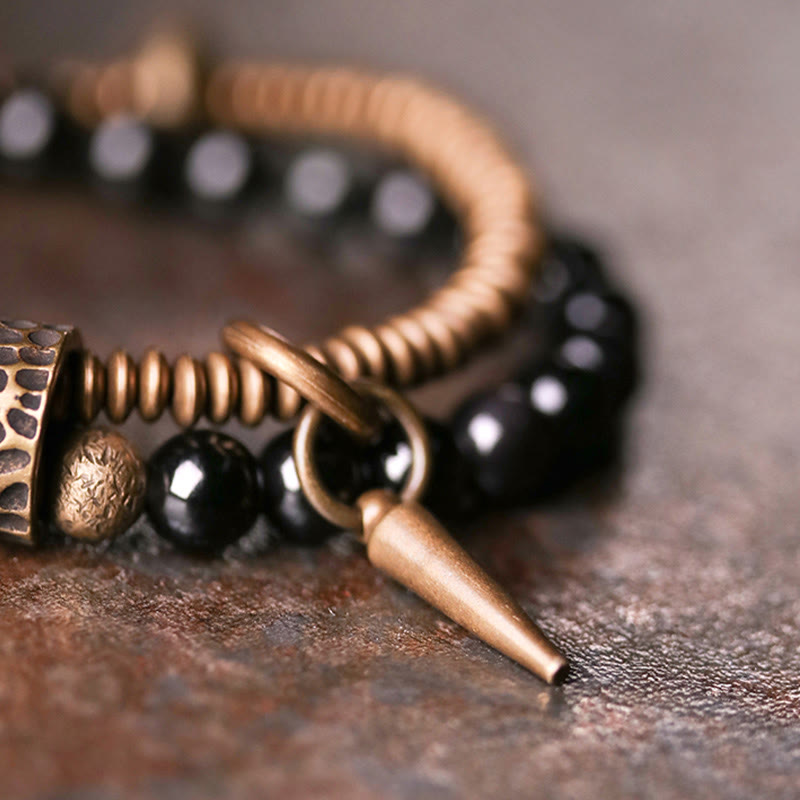 BWOOOH Rainbow Obsidian Copper Inner Peace Healing Double Layer Bracelet | spiritual healing bracelet