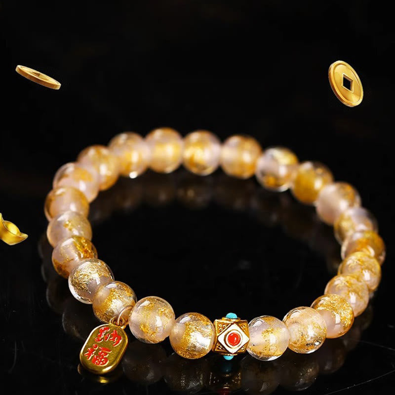 BWOOOH Tibetan Incense Ash Liuli Glass Bead Lucky Fortune Fu Character Charm Bracelet