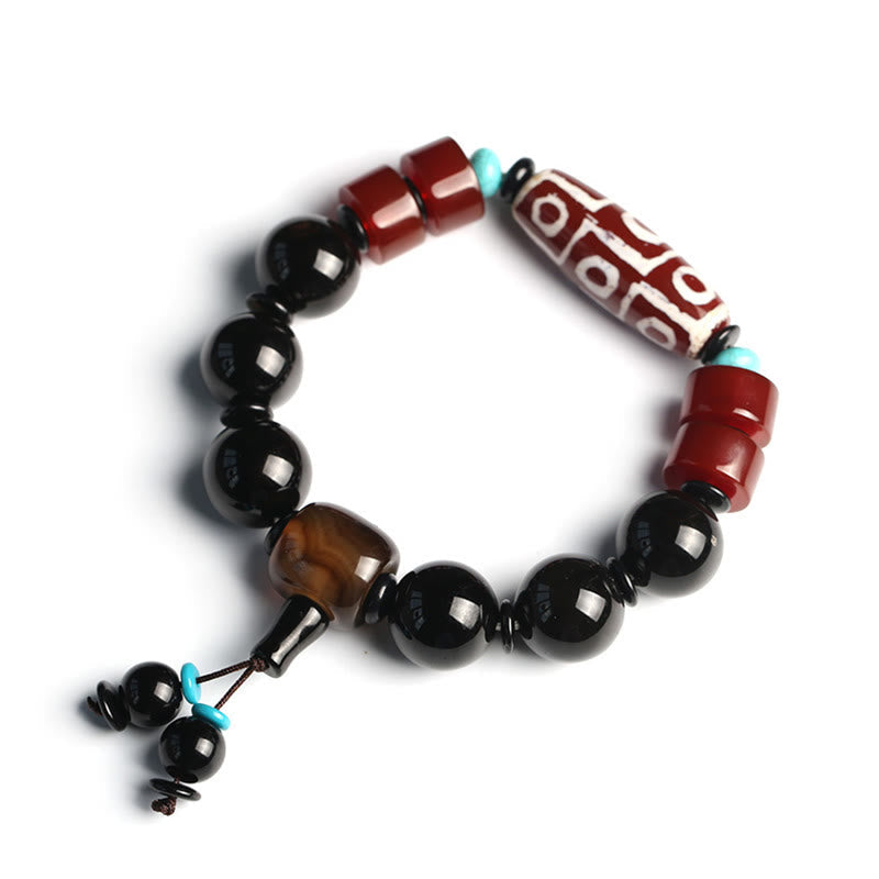 BWOOOH Tibetan Nine-Eye Dzi Bead Black Onyx Wealth Protection Bracelet
