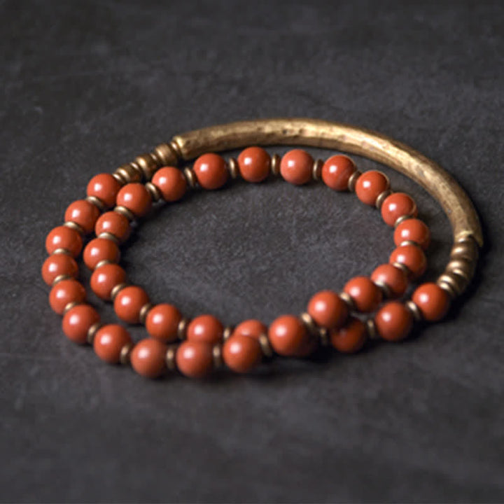 BWOOOH Red Jasper Moss Agate Black Obsidian Crystal Copper Peace Couple Bracelet