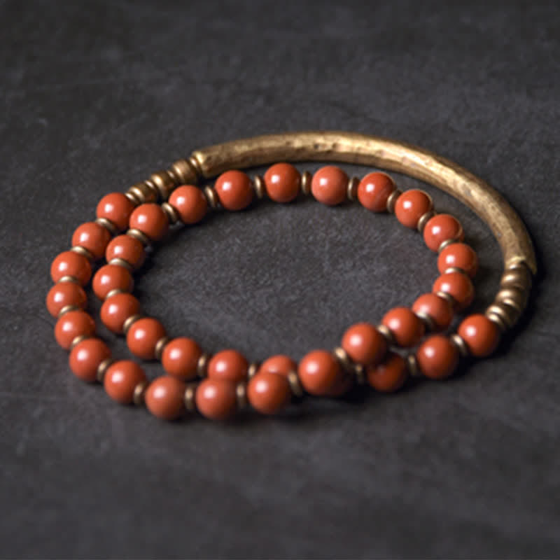 BWOOOH Red Jasper Moss Agate Black Obsidian Crystal Copper Peace Couple Bracelet