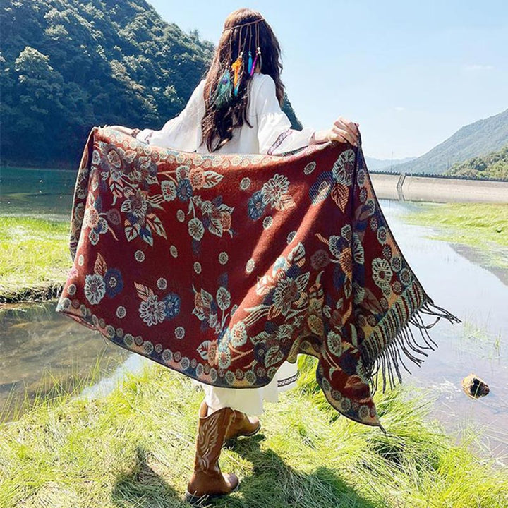 BWOOOH Tibetan Flower Floral Leaves Pattern Design Shawl 