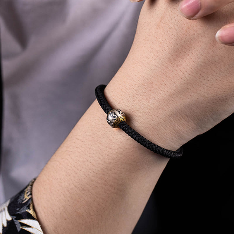 BWOOOH 925 Sterling Silver Tibet Handmade Om Mani Padme Hum Luck Protection King Kong Knot Braided Bracelet  -  Sterling Sil...