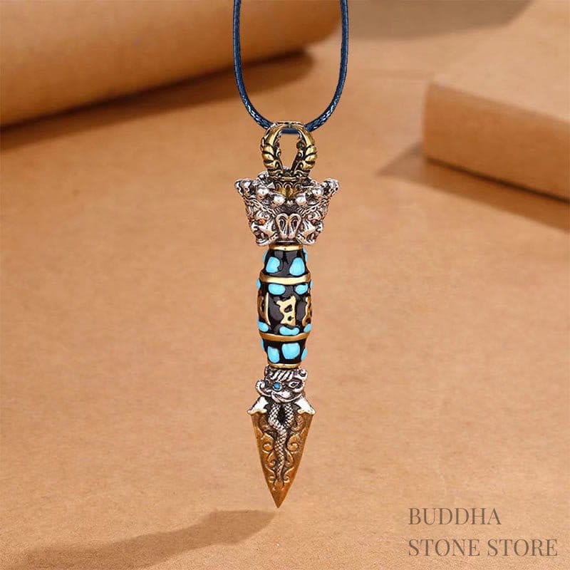 BWOOOH Tibet Om Mani Padme Hum Dzi Bead Dorje Vajra Pattern Wealth Rotatable Necklace Pendant