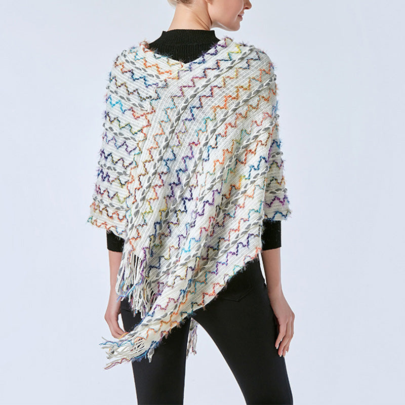 BWOOOH Tibetan Colorful Striped Shawl Tassels Pullover Wi