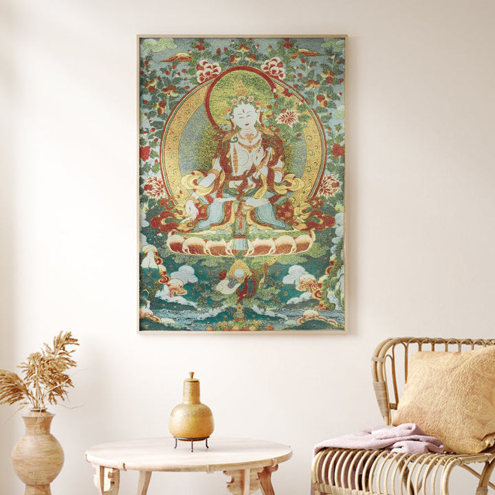 BWOOOH Tibetan Embroidery White Tara Thangka Tapestry Wall Hanging Wall Art Meditation  | spiritual healing bracelet