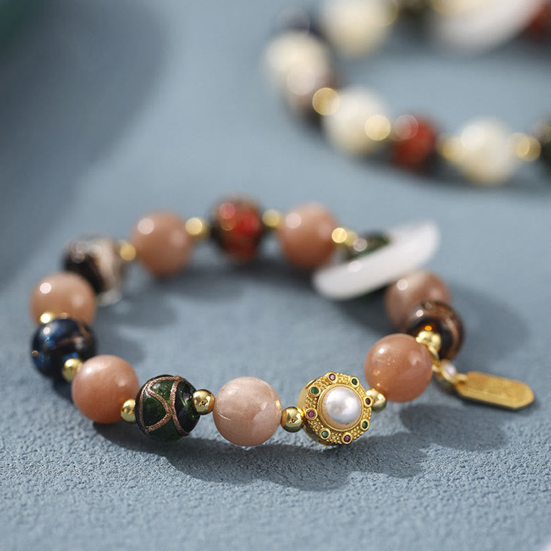 BWOOOH Tibetan Incense Ash Liuli Glass Tridacna Stone Sun Stone Om Mani Padme Hum Prayer Wheel Charm Bracelet