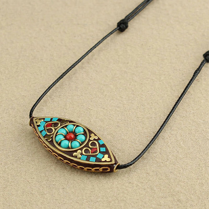 BWOOOH Tibet Turquoise Bead Marquise Pattern Protection Strength Necklace