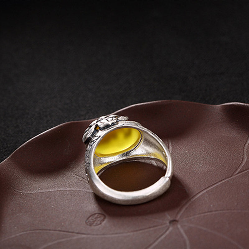 BWOOOH Citrine Lotus Blessing Protection Adjustable Ring