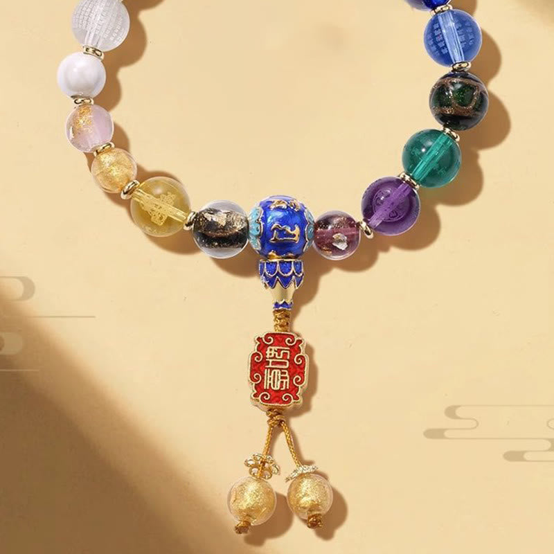 BWOOOH Tibetan Colorful Incense Ash Liuli Glass Bead Om Mani Padme Hum Dorje Vajra 18 Beads Wrist Mala