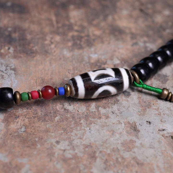 BWOOOH 108 Beads Mala Ebony Wood Dzi Bead Copper Balance Tassel Bracelet