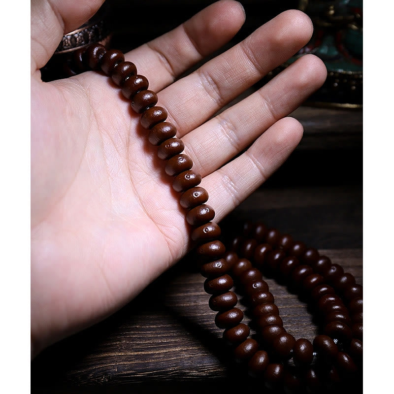 BWOOOH Natural Tibet 108 Mala Beads Purple Bodhi Seed Three-eyed Dzi Bead Copper Dorje Harmony Bracelet