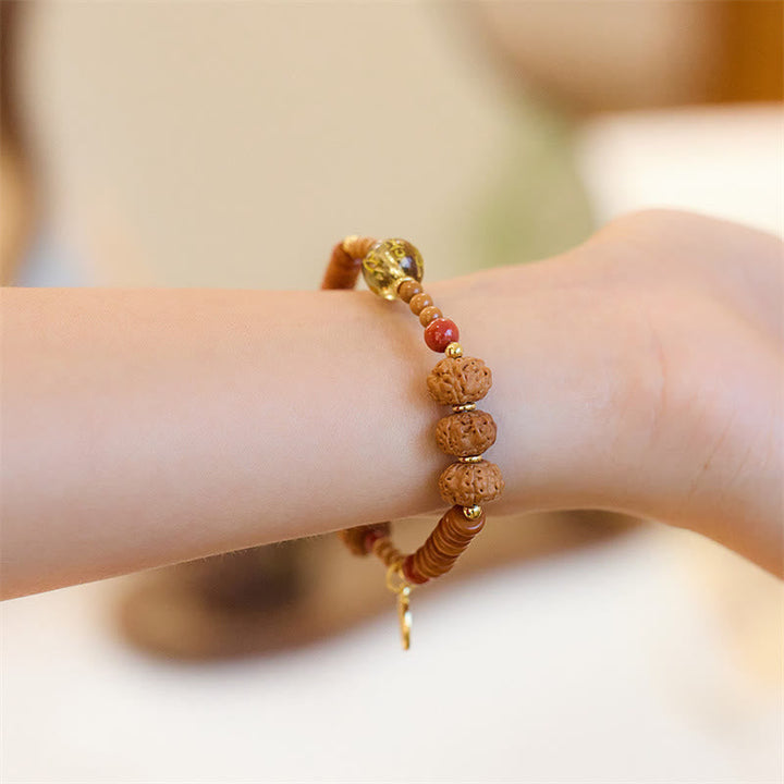 BWOOOH Tibetan Bodhi Seed Black Onyx Smoky Quartz Om Mani Padme Hum Fu Character Wealth Bracelet