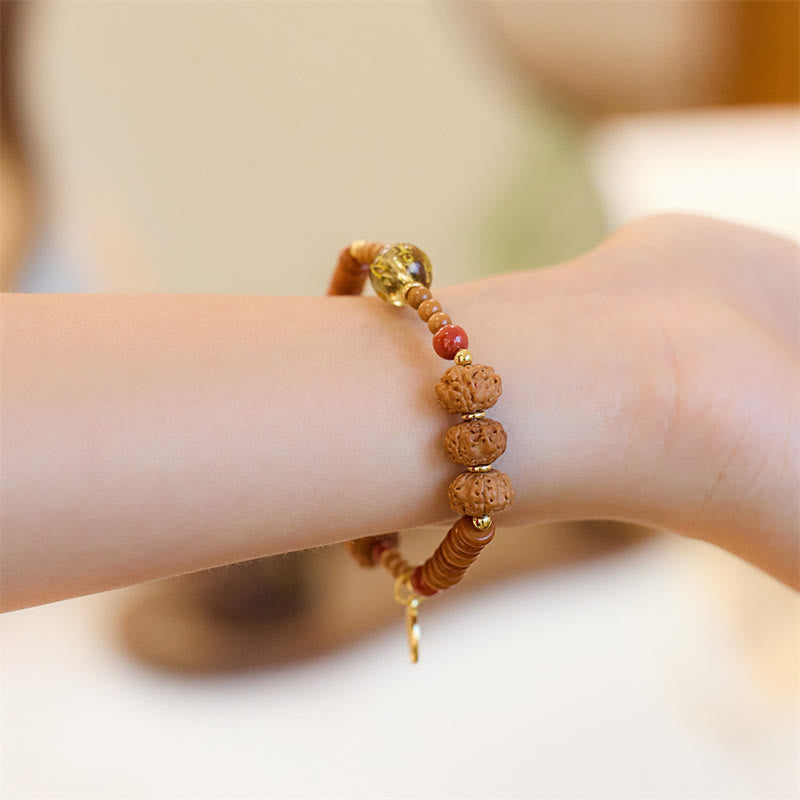 BWOOOH Tibetan Bodhi Seed Black Onyx Smoky Quartz Om Mani Padme Hum Fu Character Wealth Bracelet