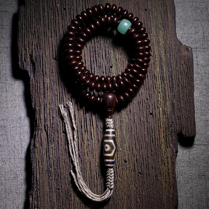 BWOOOH Natural Tibet 108 Mala Beads Purple Bodhi Seed Three-eyed Dzi Bead Copper Dorje Harmony Bracelet