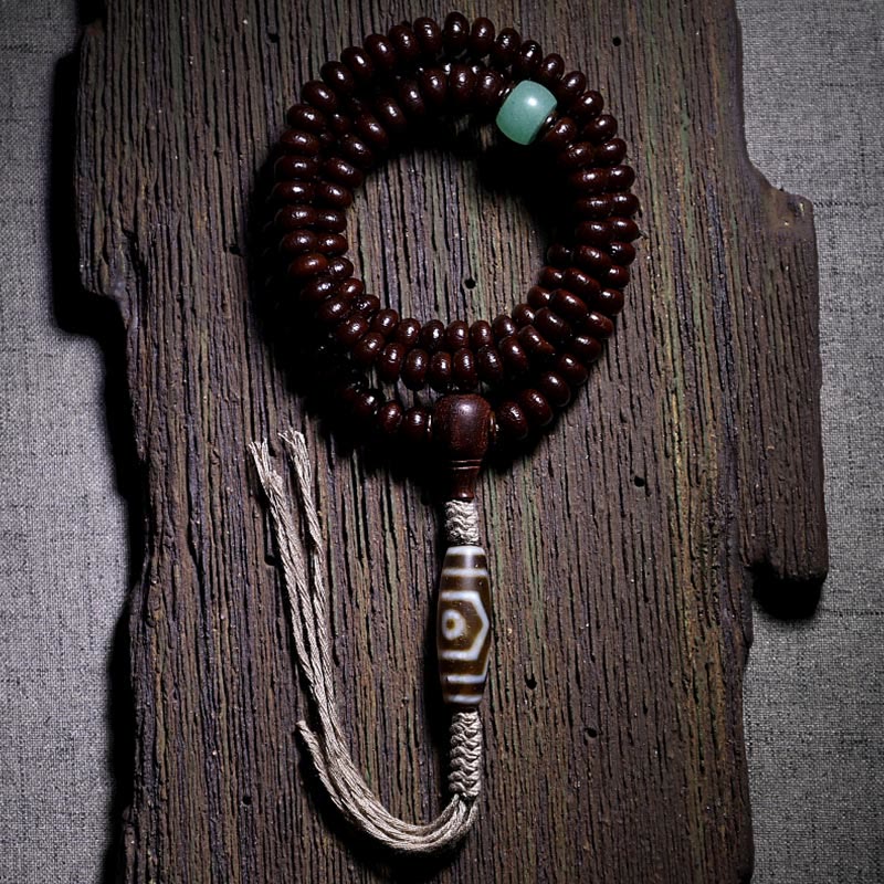 BWOOOH Natural Tibet 108 Mala Beads Purple Bodhi Seed Three-eyed Dzi Bead Copper Dorje Harmony Bracelet