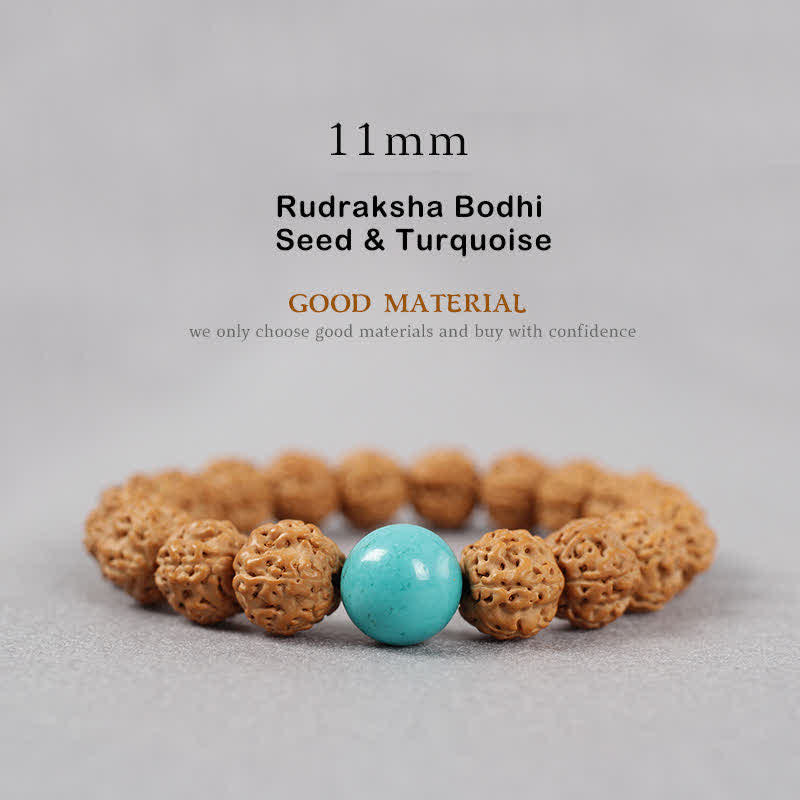 BWOOOH Tibet Rudraksha Bodhi Seed Dzi Bead Amber Turquoise Wealth Bracelet