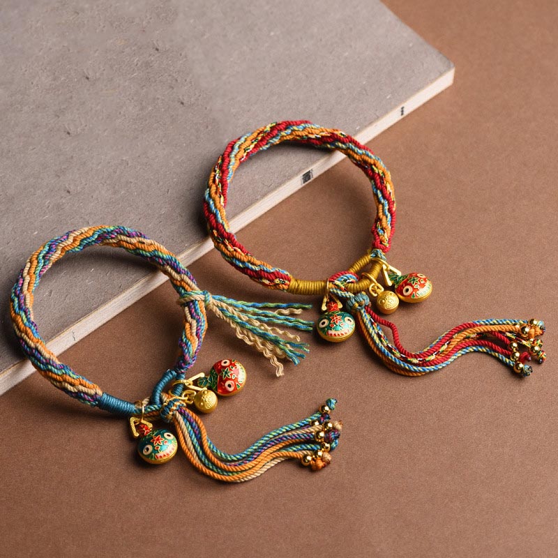 BWOOOH Gold Swallowing Beast Family Luck Reincarnation Knot Braid Colorful String Bracelet