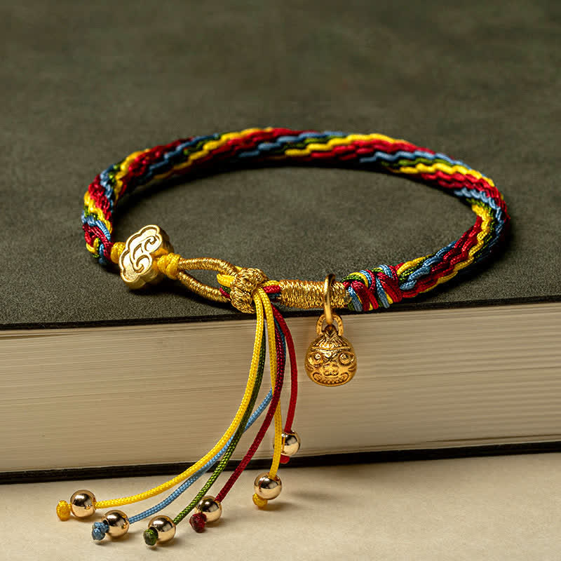 BWOOOH Gold Swallowing Beast Family Luck Reincarnation Knot Colorful String Bracelet
