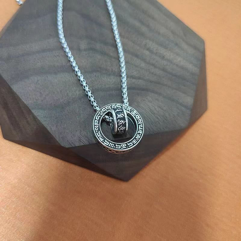 BWOOOH Tibetan Om Mani Padme Hum Carved Peace Purity Chain Necklace Pendant