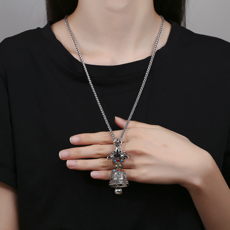 BWOOOH Tibetan Om Mani Padme Hum Dorje Vajra Bell Strength Necklace Pendant