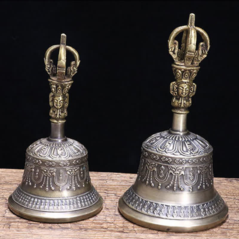 BWOOOH Tibetan Meditation Bell and Vajra Dorje Copper Enlightenment Decoration Set | Copper Tibetan bell